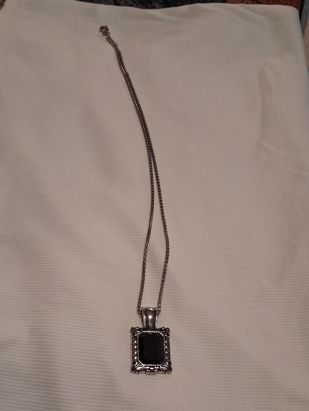 Stainless Steal Black Onyx Framed Pendant Necklace - Women Jewelry